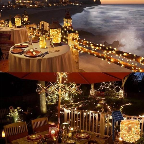 7 м/12 м/22 м/32 м светодиодная солнечная лампа для украшения сада сказочная гирлянда гирлянда уличная водонепроницаемая веревочная полоса свет Рождественская гирлянда Декор для вечеринки