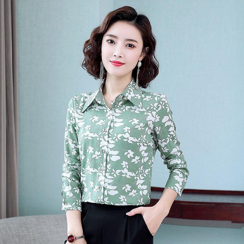 Женская осенняя рубашка из шифона с цветочным принтом и длинными рукавами в стиле ретро