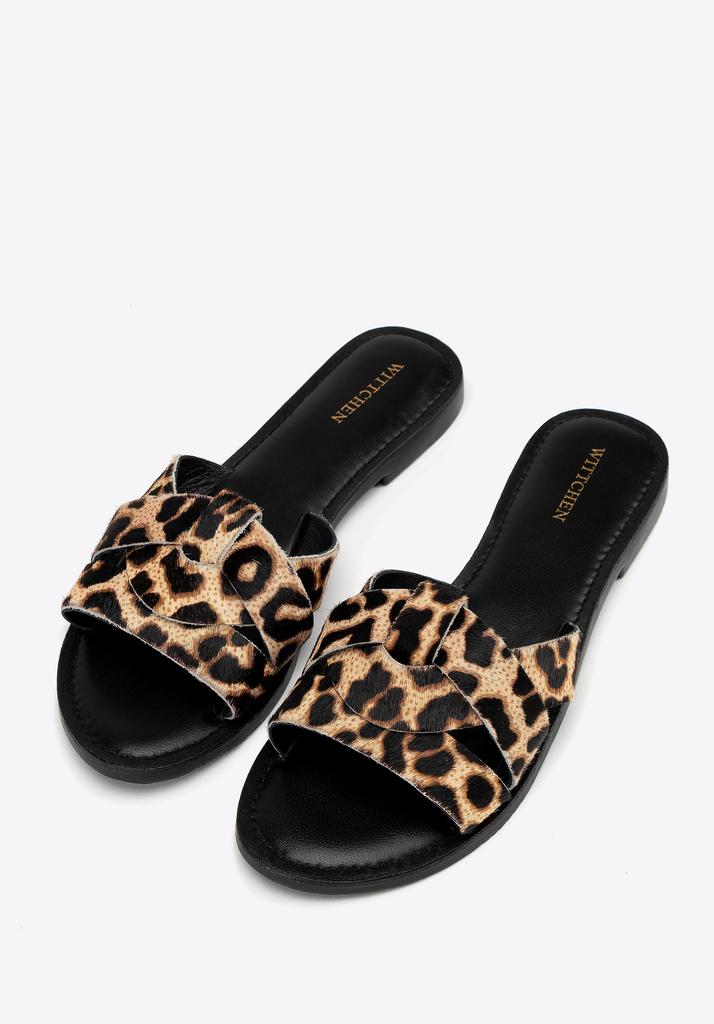 Wittchen Women's Animal Print Leather Flip-Flops Black And Brown Natural Leather