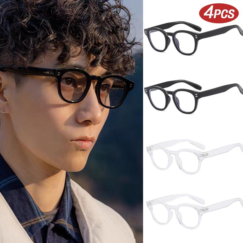 4pcs Vintage Anti Blue Light Square Glasses Women Men Luxury Brand Trend Myopia Prescription Rivet Frame