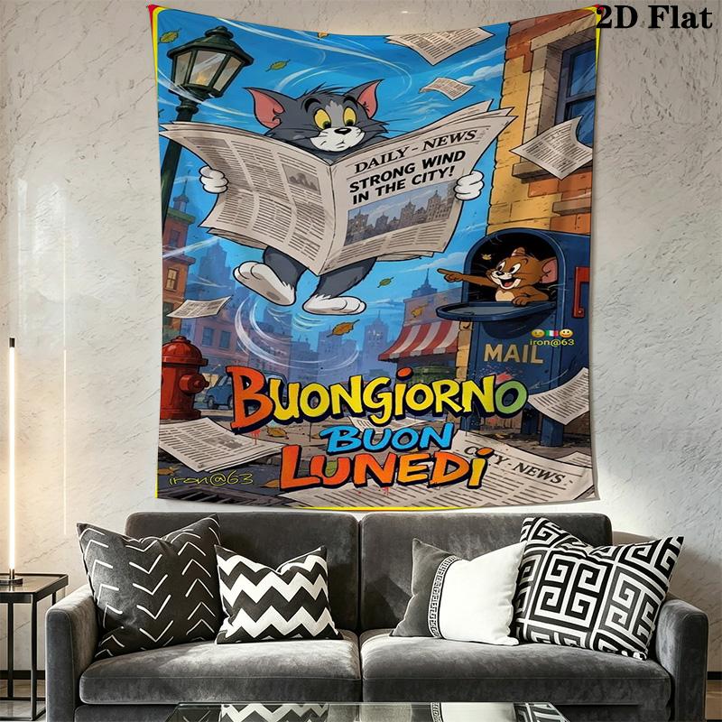 Tom Jerry Classic Adventure Tapestry Wallmounted Fashion Print Work Of Art Background Cloth Wall Decoration