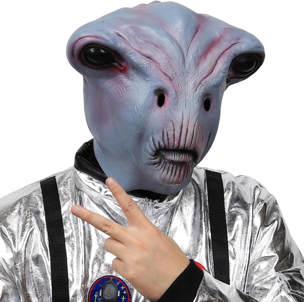 3D Realistic Alien Latex Full Head Masks UFO Prank Costume Halloween Cosplay Party Props Scary Party Decoration Novelty Mask