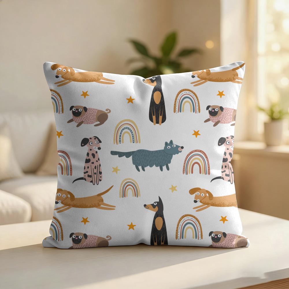 Dog Days Pattern Cushion Cover Silky Short Plush Invisible Zipper Dustproof Sofa Pillow Case For Home Decor