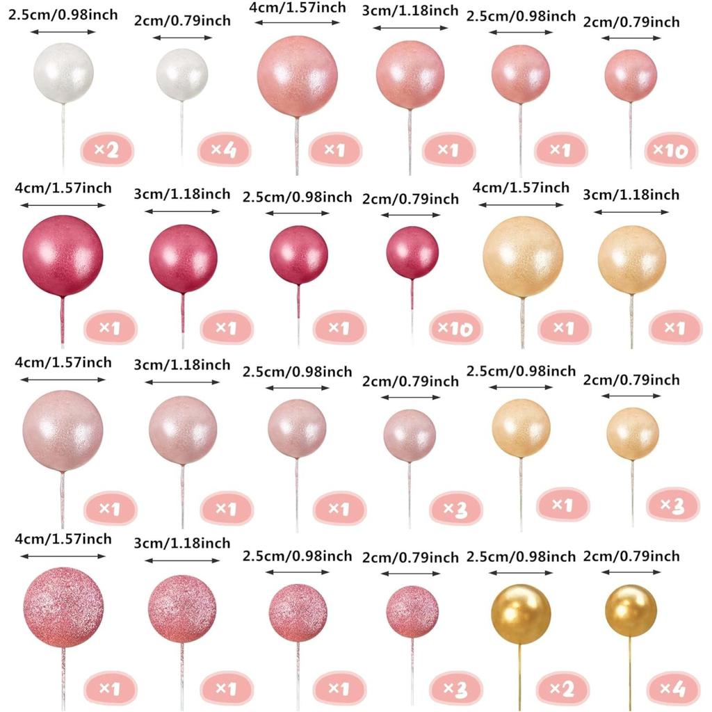56 PCS Ball Cake Picks Colorful Ball Shaped Cake Topper Pearl Balls Cupcake Cake Insert Topper for Wedding Birthday Party