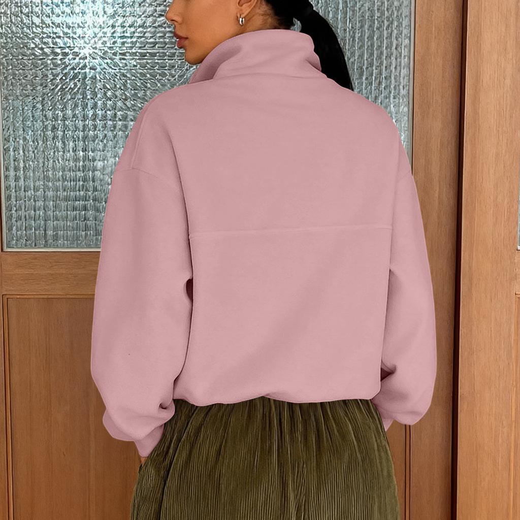 Женский повседневный свободный модный однотонный пуловер на молнии с длинными рукавами и лацканами