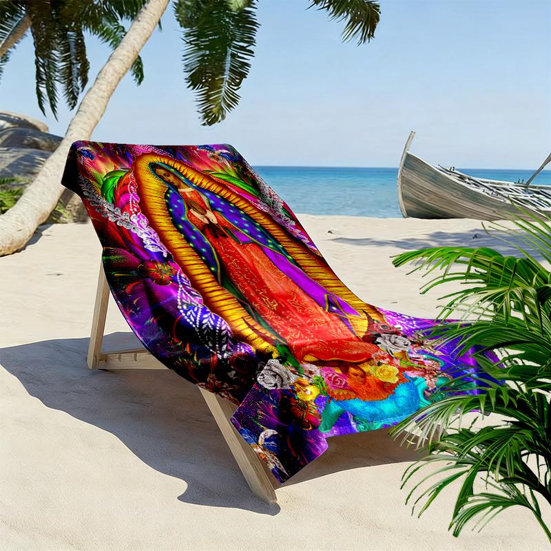 Virgin Mary Print Beach Towel, Large Soft Quick Dry Towel for Beach Camping Swimming