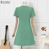 ZANZEA Женское повседневное свободное летнее платье с круглым вырезом и коротким рукавом