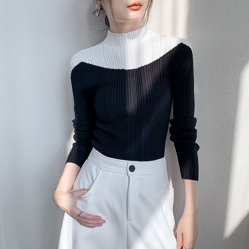 Женский вязаный свитер с полувысоким воротом, осенне-зимний дизайн, облегающий свитер с эффектом потертости, женская утягивающая рубашка с топом