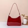 Stylish Red Patent PU Leather Shoulder Bag for Women - Sleek Baguette Handbag with Golden-Tone Hardware & Zip Closure, Perfect for Work