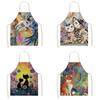 Льняной фартук без рукавов с милым котом, женский кухонный фартук для приготовления пищи, фартук для шеф-повара ресторана, инструмент для уборки дома, нагрудник
