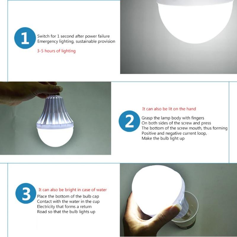 1-3PCS 5/7/9/12/15W Emergency LED Bulb E27 Rechargeable Backup Light 3-5H Battery Life Energy Saving Lamp for Camping Home Power Outage