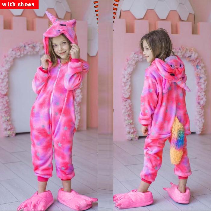 Комбинезон кигуруми, детские пижамы с единорогом для детей, детские пижамы с героями мультфильмов, детский костюм, зимний костюм для девочек, единорог, Jumspuit