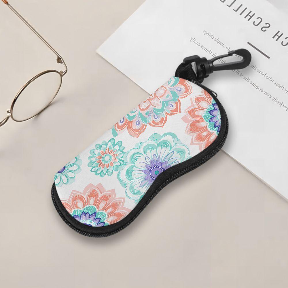 2D-Boho Floral Print Protective Glasses Case, Watercolor Mandala Sunglasses Case, Portable Eyeglass Storage Pouch, Lightweight Zipper Travel Eyewear B