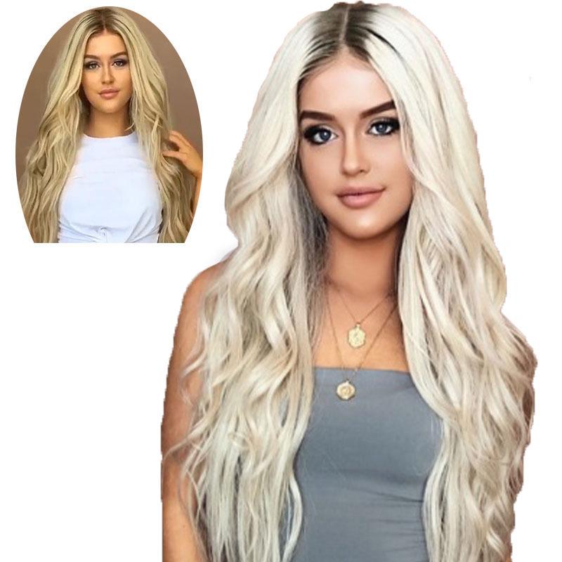 Натуральные женские длинные волнистые синтетические парики с темными корнями, омбре, светлые, коричневые, термостойкие волосы для женщин, повседневная вечеринка, косплей