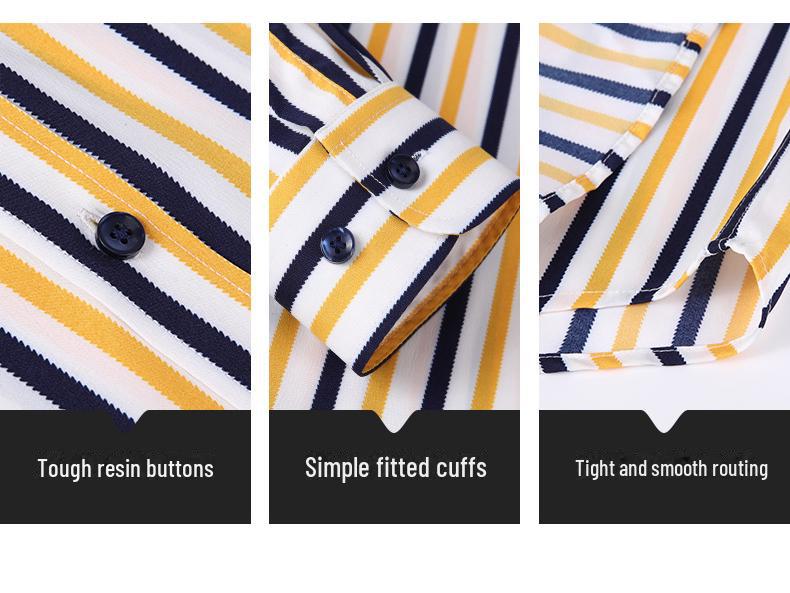 Мужская рубашка 2025 года в полоску, с длинным рукавом, облегающего корейского кроя — повседневная деловая одежда, не требует глажки, удобная.