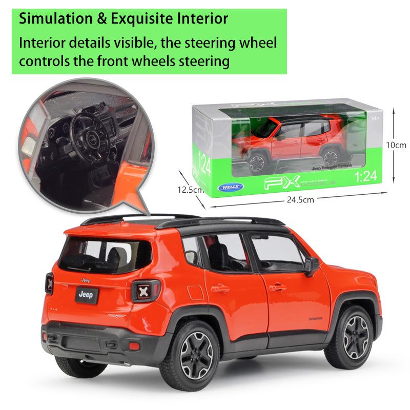 Масштаб 1/24 Welly Jeep Renegade Trailhawk, модель автомобиля из сплава, литье под давлением, металлические игрушечные транспортные средства, модель автомобиля, коллекция высокой имитации, детские подарки