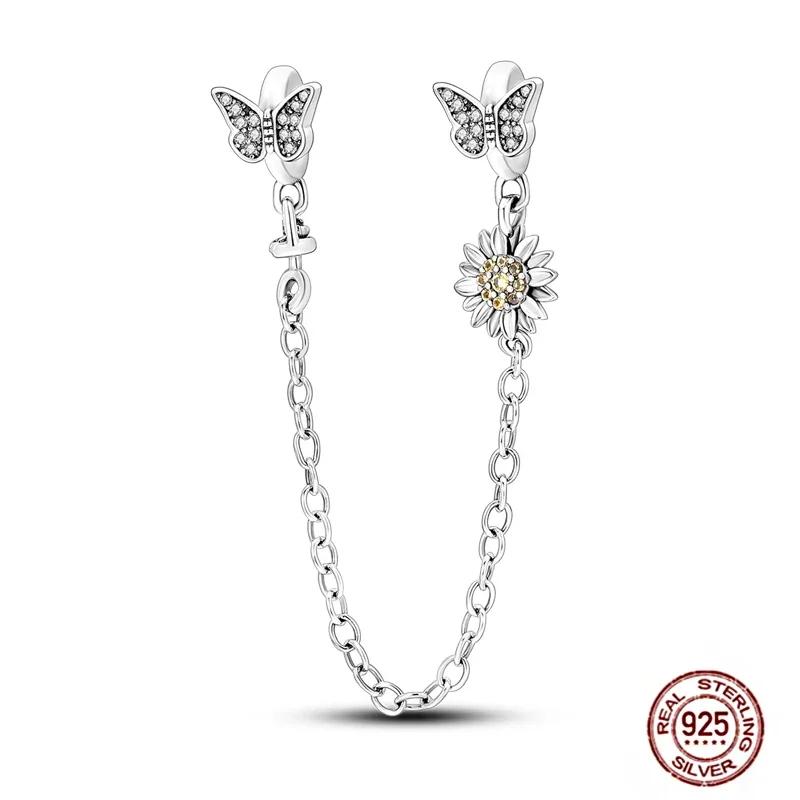 New Copper Charms Buttefly Daisy Safety Chain Cat Paw Change Beads Fit Original Bracelet Ladies Diy Jewelry