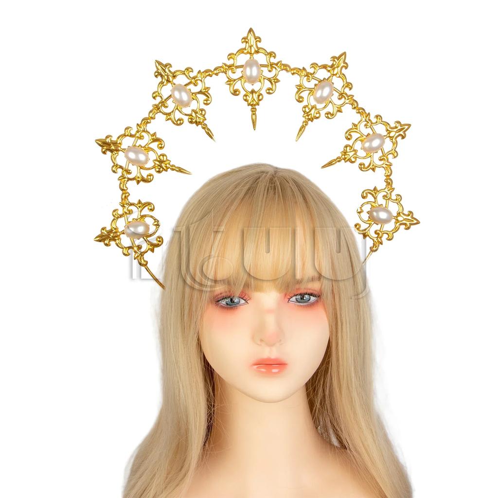 Halo Crown Headpiece Gothic Lolita KC Headdress Angel Feather Wings Halo Goddess Headband Headdress Accessories