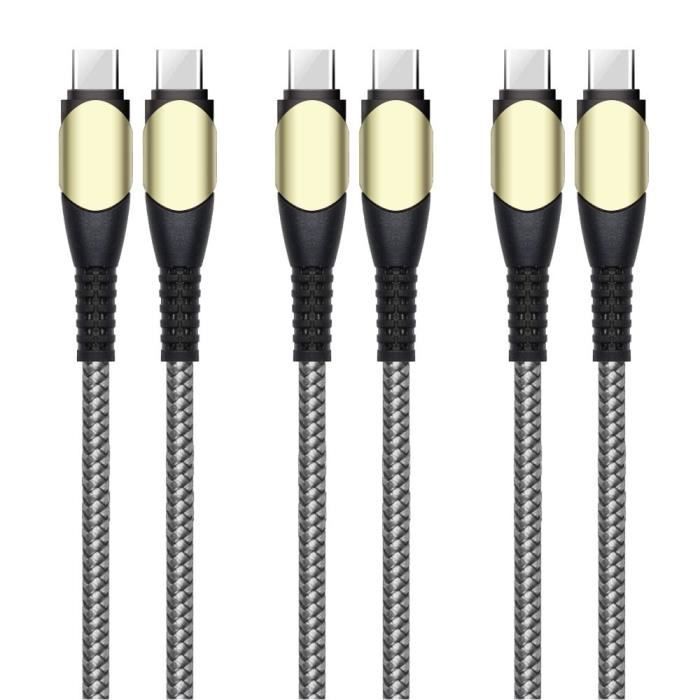 Lot-3 Câble USB-C vers USB-C 60W Rapide pour Xiaomi Redmi 9 9T 10C 12 13 13C 14 14C - Nylon Robuste 1M Gris