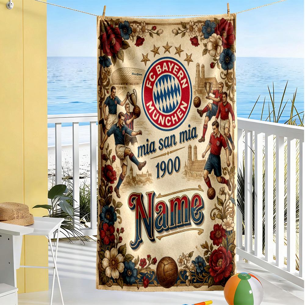 Bayern Munich Football Artwork Customize Your Name Beach Towel Soft Durable Quick-Dry