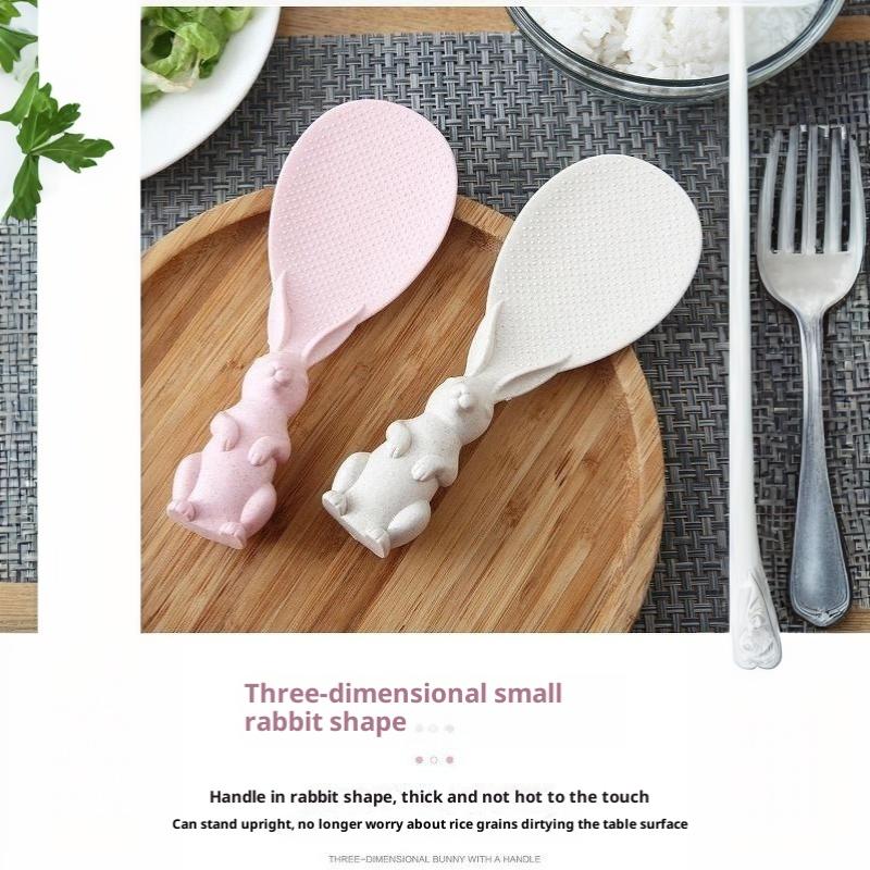 Plastic Rice Paddle 3D Rabbit Non-Slip Handle Non-Stick Surface Reusable Rice Spoon for Daily Meal Serving
