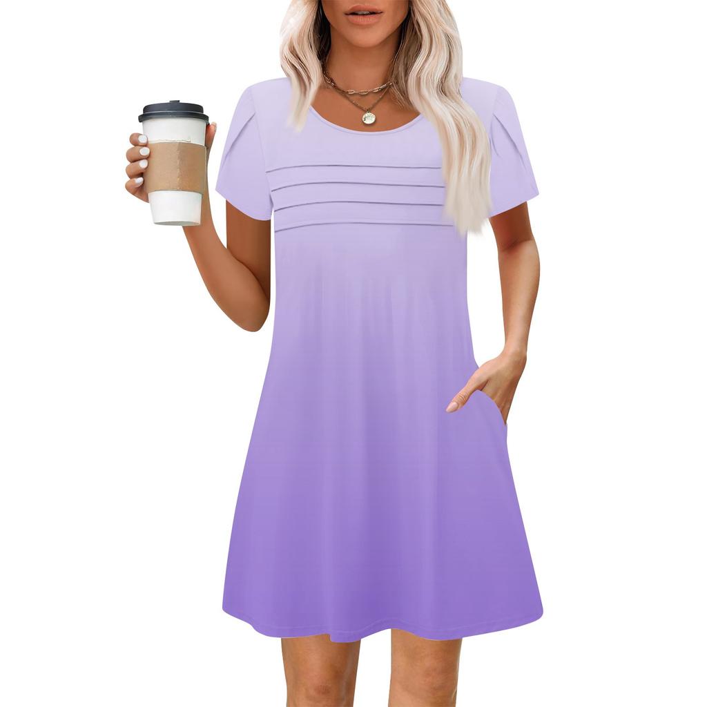 Женские летние повседневные лепестковые узкие полосатые плиссированные однотонные платья