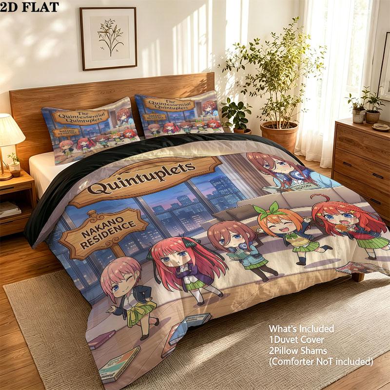 5Toubun Pattern Bedding Quilt Set Quilt Cover Pillowcase Home Birthday Gift(1 * duvet cover + 2 * pillowcase, without core)