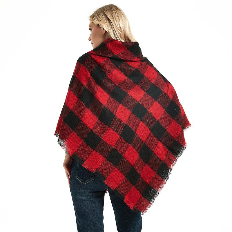 Horn Button Plaid Cloak Shawl