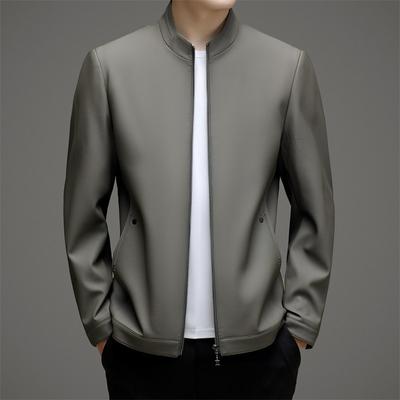 Осенняя куртка больших размеров для молодых и средних лет из овчины и кожи, кожаная куртка для папы, куртка с воротником-стойкой