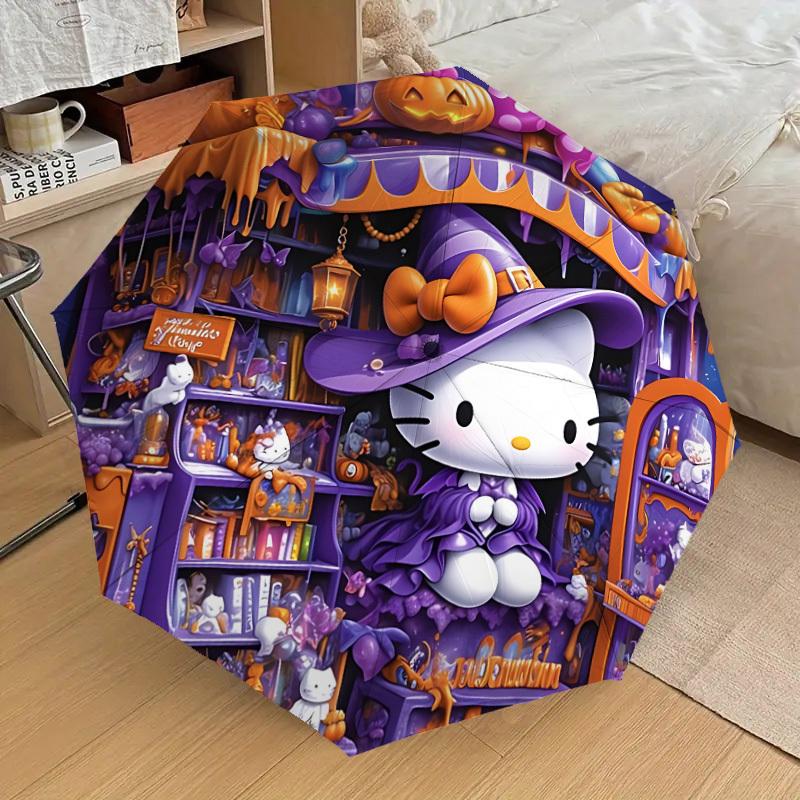 1pc Halloween Hello Kitty Automatic Folding Umbrella] Durable Iron Frame & Rod, Portable Folding, Makes a Great Holiday Gift yy251016241