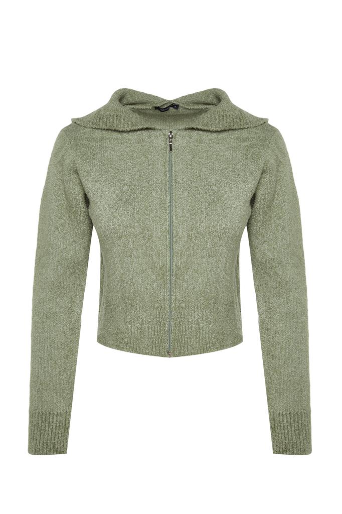 Женский модный новый кардиган мятный вязаный кардиган с капюшоном из букле