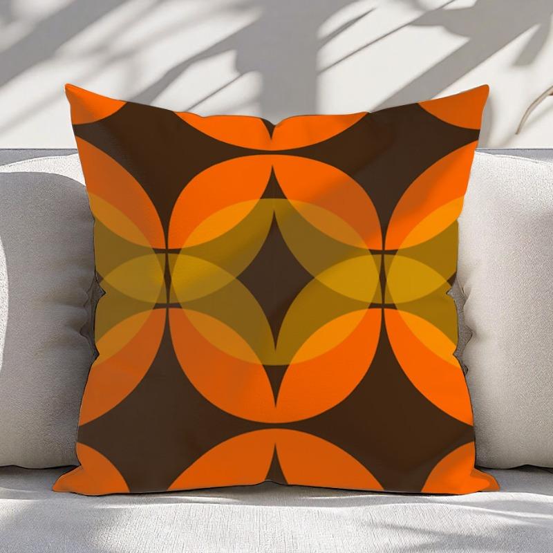 Retro Geometric Pattern Pillow Cover Orange and Brown Abstract Design Cushion Case for Living Room Bedroom Home Decor Gift