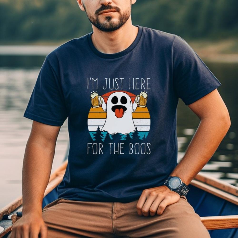Im Just Here for The Boos Funny Halloween Drinking Party Graphic T Shirts Woman Man Vintage Festival Cotton Tshirt Camisetas