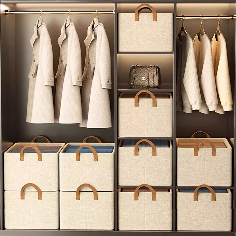 1pc Clothes Storage Basket Oxford Cloth Clothes Hand-held Storage Box Foldable Storage Box with Steel Frame Wardrobe Organizer