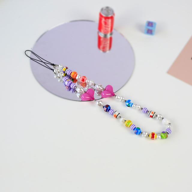 Очаровательные разноцветные смоляные цепочки в форме сердца с бантом для мобильных телефонов для женщин и девочек, ювелирные изделия для телефона, ремешок из бисера, подвесной шнур