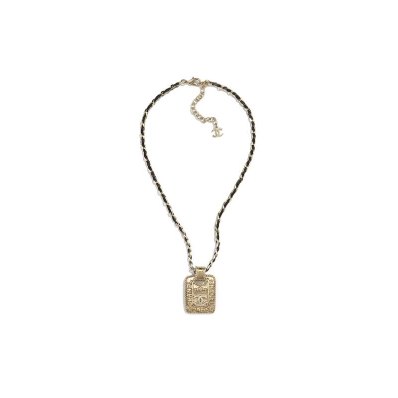 Chanel Двойное C золотой металл телячья кожа стразы ожерелье мужчины и женщины одинаковый стиль модель для пары