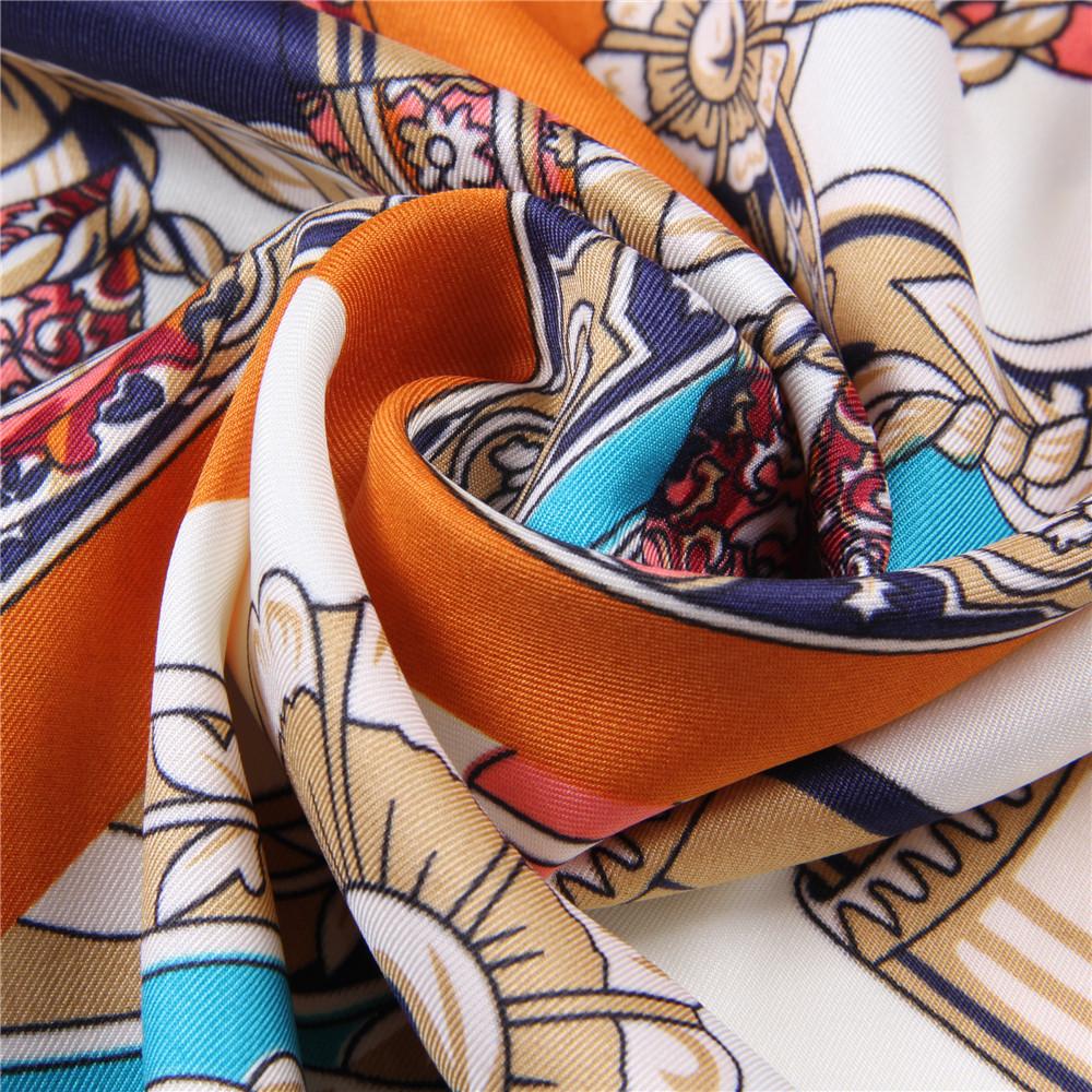 POBING Silk Scarf Women Scepte Print Square Scarves Wraps Large Bandana Luxury NecKerchief Hijabs Female Silk Foulards 130CM