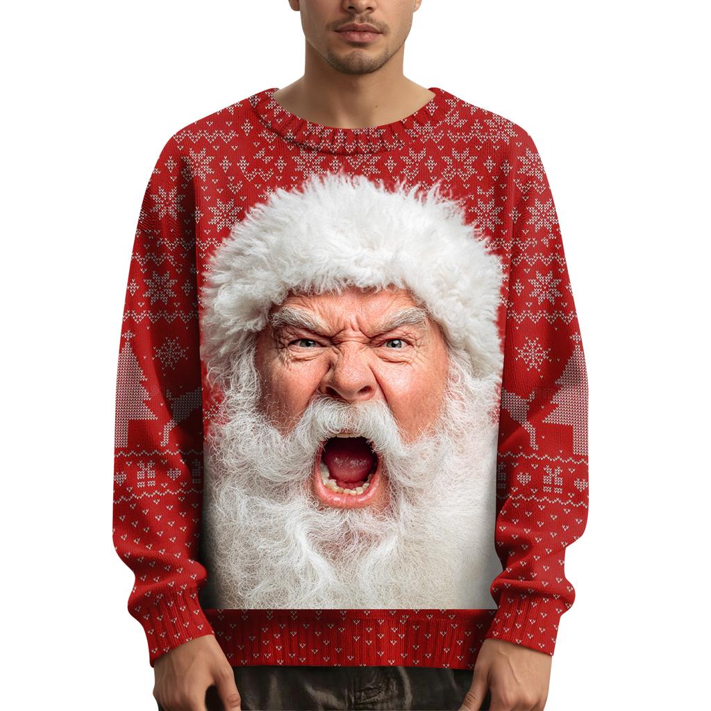 Мужской рождественский свитер с принтованным воротником