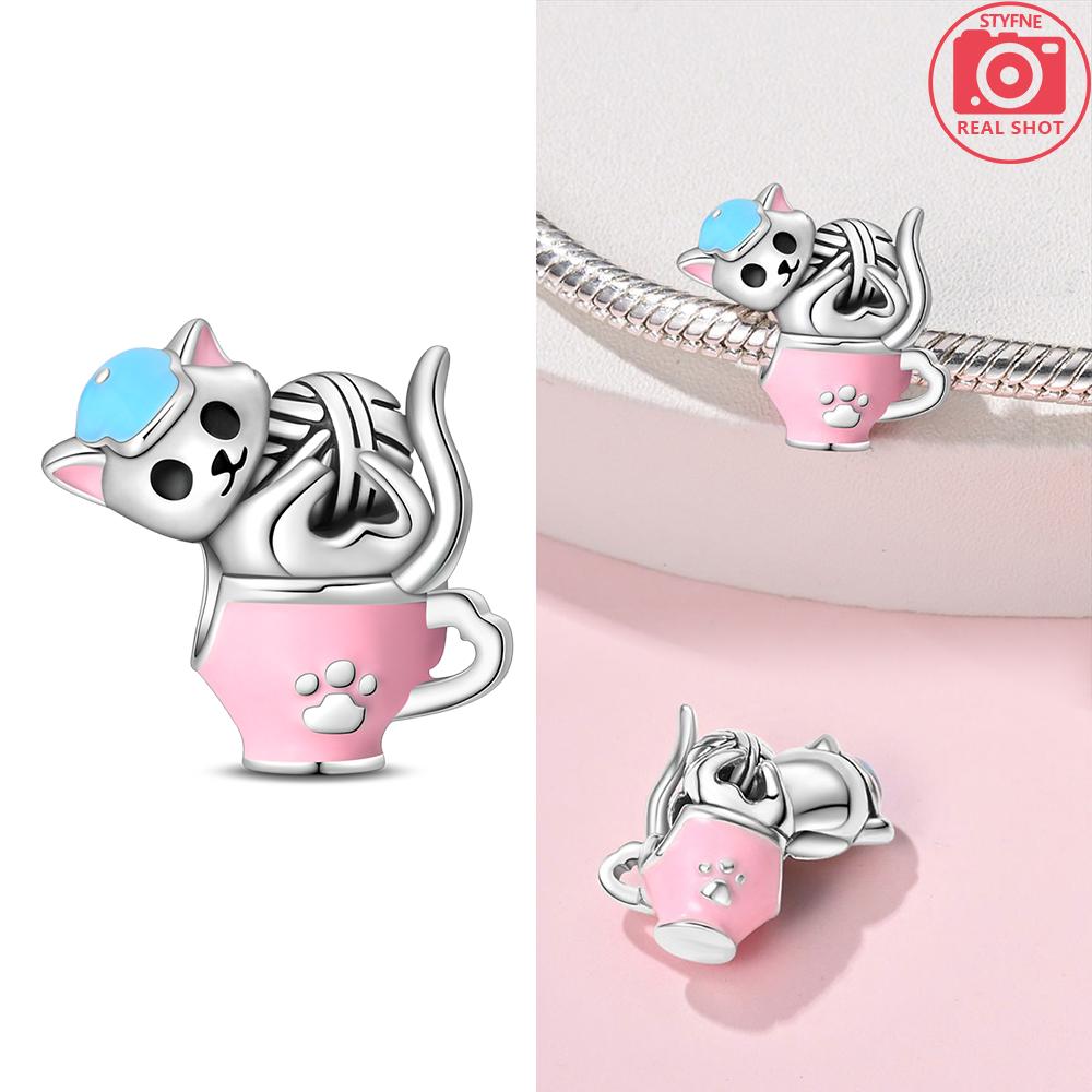 Copper Charms Animal Color Pink Rabbit Sheep Cat Dog Beads Fit 3Mm Original Bracelets Fine Diy Birthday Jewelry Make