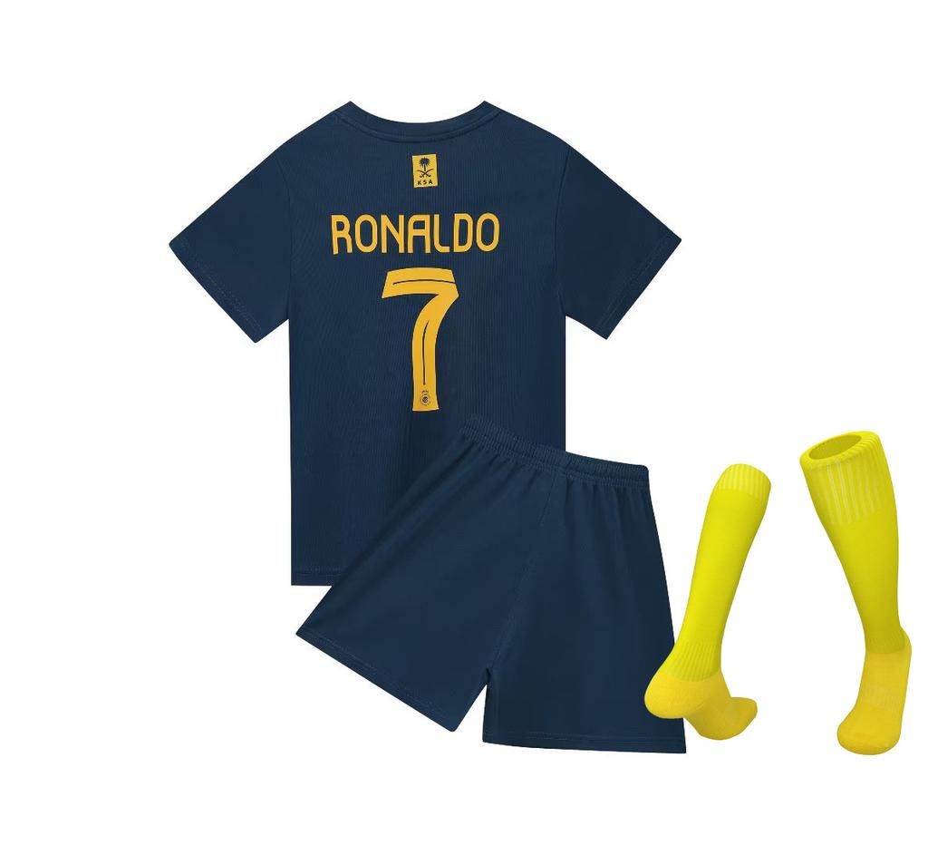 23-24 Riyadh Away Sapphire Blue No. 7 Club Football Jersey Set Children'S Jersey Size 14-30