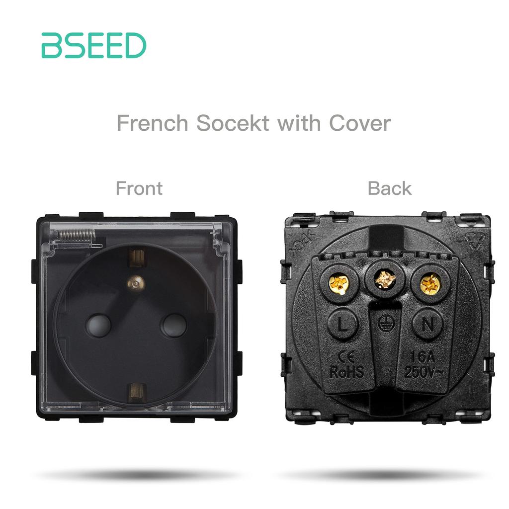 BSEED Glass Socket Frames 1/2/3Gang Mechanical Button Switches French Socket TV ST RJ45 CAT5 Type-c USB Sockets DIY Insert Parts