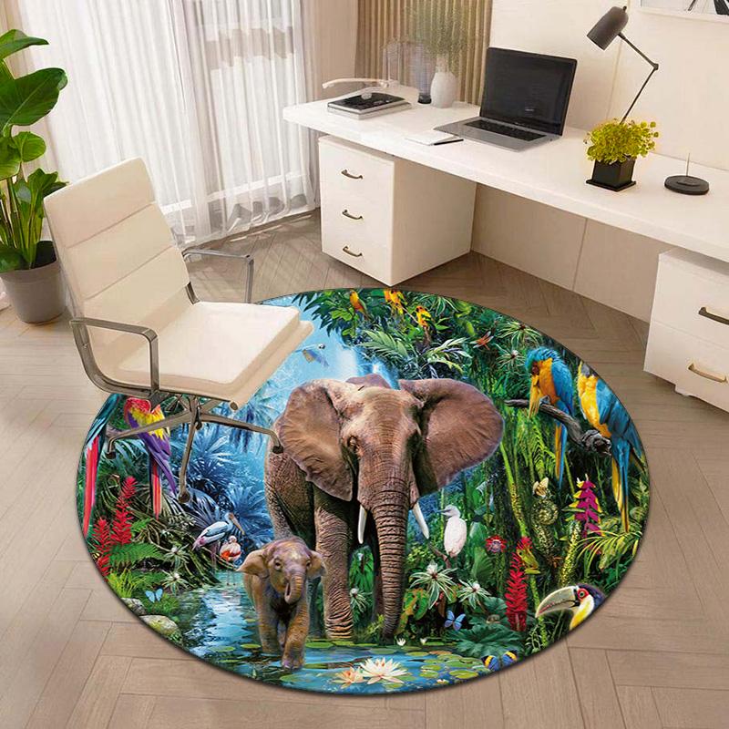 1Pc Elephant Circular Print Rug - home decoration Carpet For Living Room Bedroom Flooring Computer Chair Area Rug