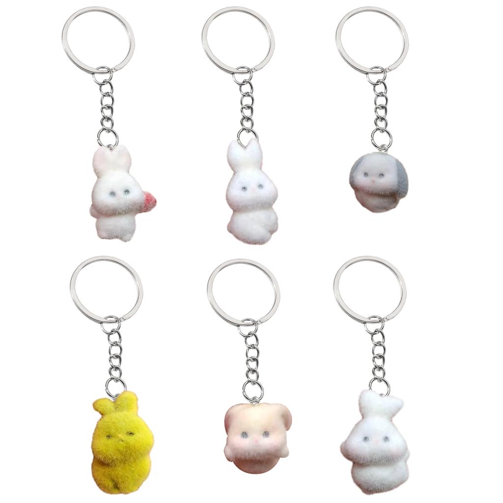 Soft and Colorful Rabbit Keychain Flocking Toy Pendant Keyring Stuffed Animals Couple Key Rings Ornament for Bag Phones