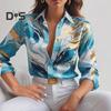 Женская рубашка с лацканами и длинным рукавом, однобортная рубашка с принтом, весна-осень, блузка в пригородном стиле