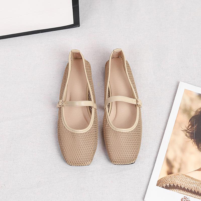 Женские сетчатые балетки Летние туфли Мэри Джейн Туфли-балетки для ходьбы Нескользящие Квадратный закрытый носок Мэри Джейн с регулируемым ремешком Нарядная обувь