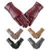 1 Pair Winter Cycling Gloves Cold-proof Plush-lined Touch Screen Windproof Faux Leather Solid Color Anti-slip Cold Weather Gloves