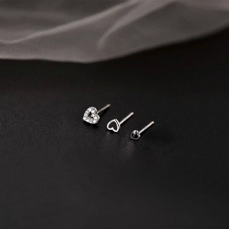 3Pcs/Set Diamond Love Heart Stud Earrings Women'S Earrings Mini Delicate Earrings Jewelry
