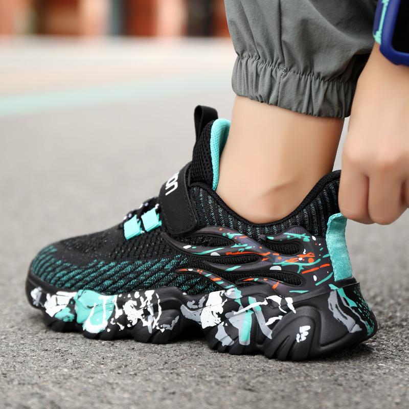 28-39 Children's Oversized Breathable and Fashionable Fly Woven Sports Shoes Thick Soled Velcro Outdoor Running Shoes