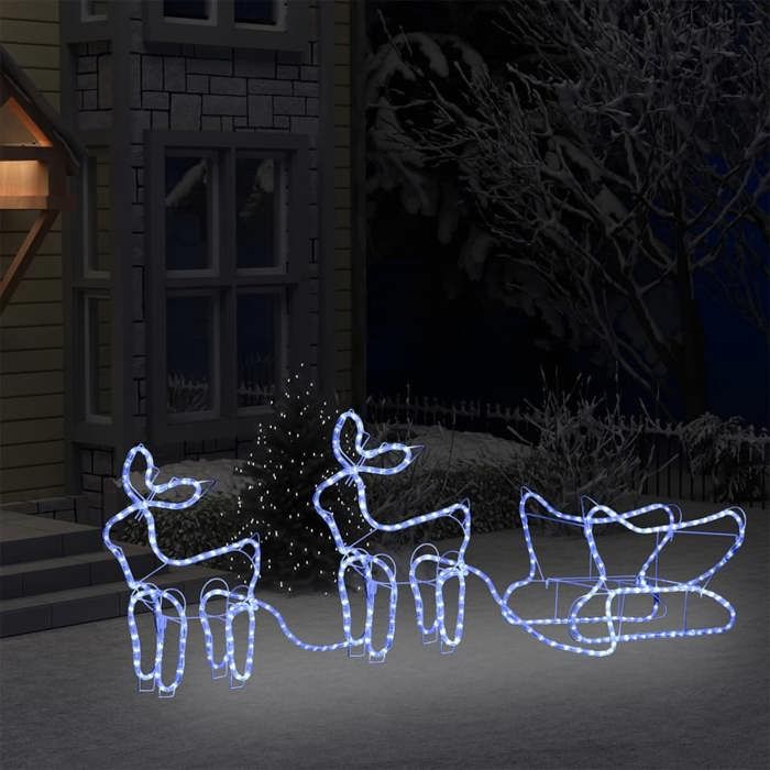 VidaXL Outdoor Christmas Decoration Reindeer and Sleigh 576 LEDs Illuminated Reindeer Luminous Decorative Holiday Ornament 329811