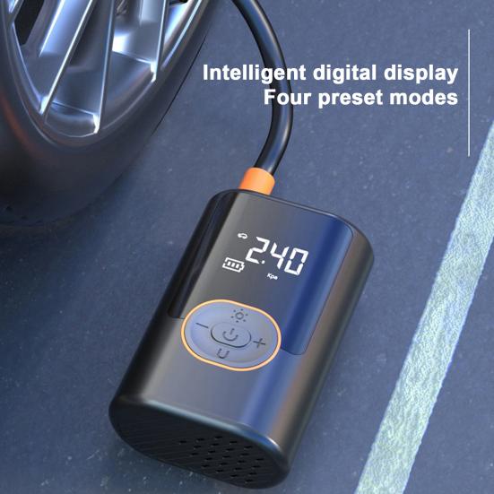 Tire Inflator Portable Air Compressor 150PSI 4000mAh Battery Smart One-Click Pump for Car Motorcycle Bicycle Pressure Gauge LED Light